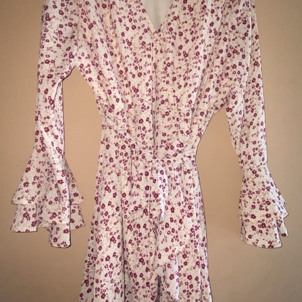 JODIFL Asymmetrical Dress with Pink Floral on White